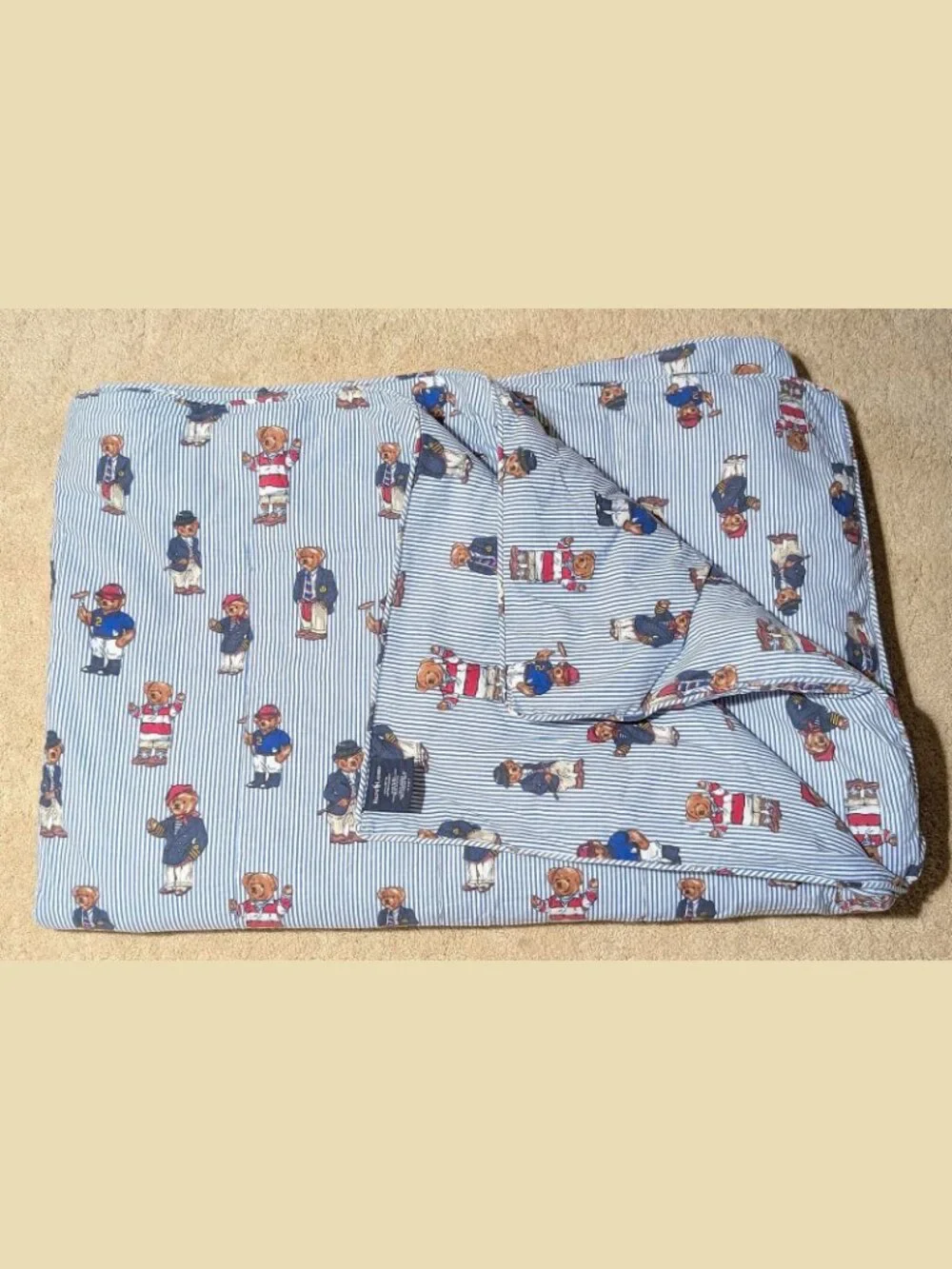 RARE VTG USA Ralph Lauren Polo Twin Comforter Teddy Bear All Over Print